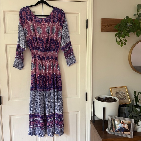 Free People She’s A Lady Reversible Maxi Dress Purple Boho Print Size Small Midi - Picture 15 of 17